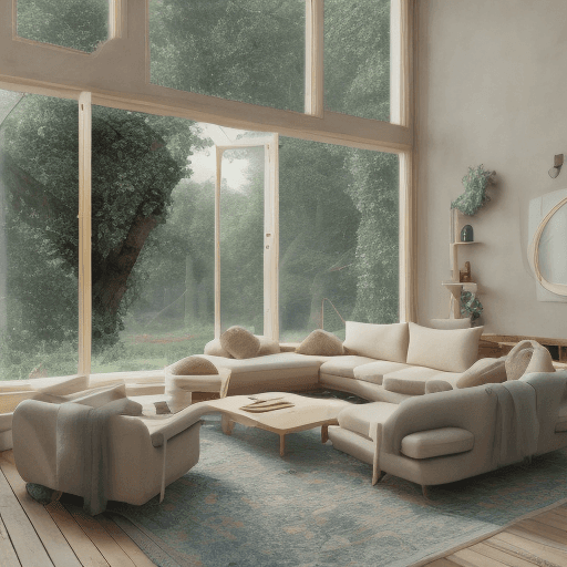 AI generated: High resolution photography interior design, dreamy sunken living room conversation pit, wooden floo...