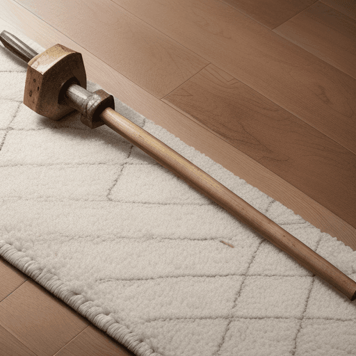 AI generated: hammer and nails on rug on wood floor