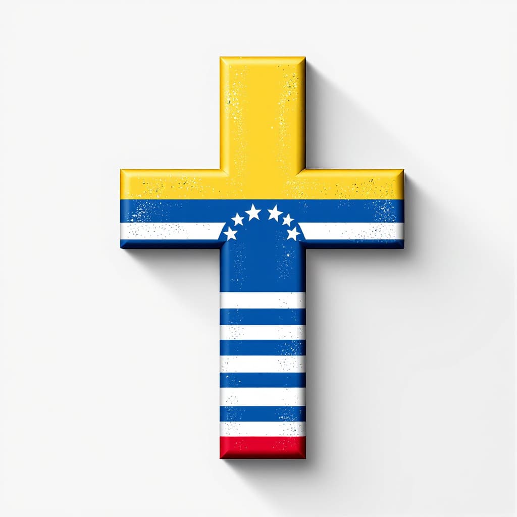 AI generated: A cross in the shape of an Venezuelan flag, 8 stars and stripes pattern, high resolution vector grap...