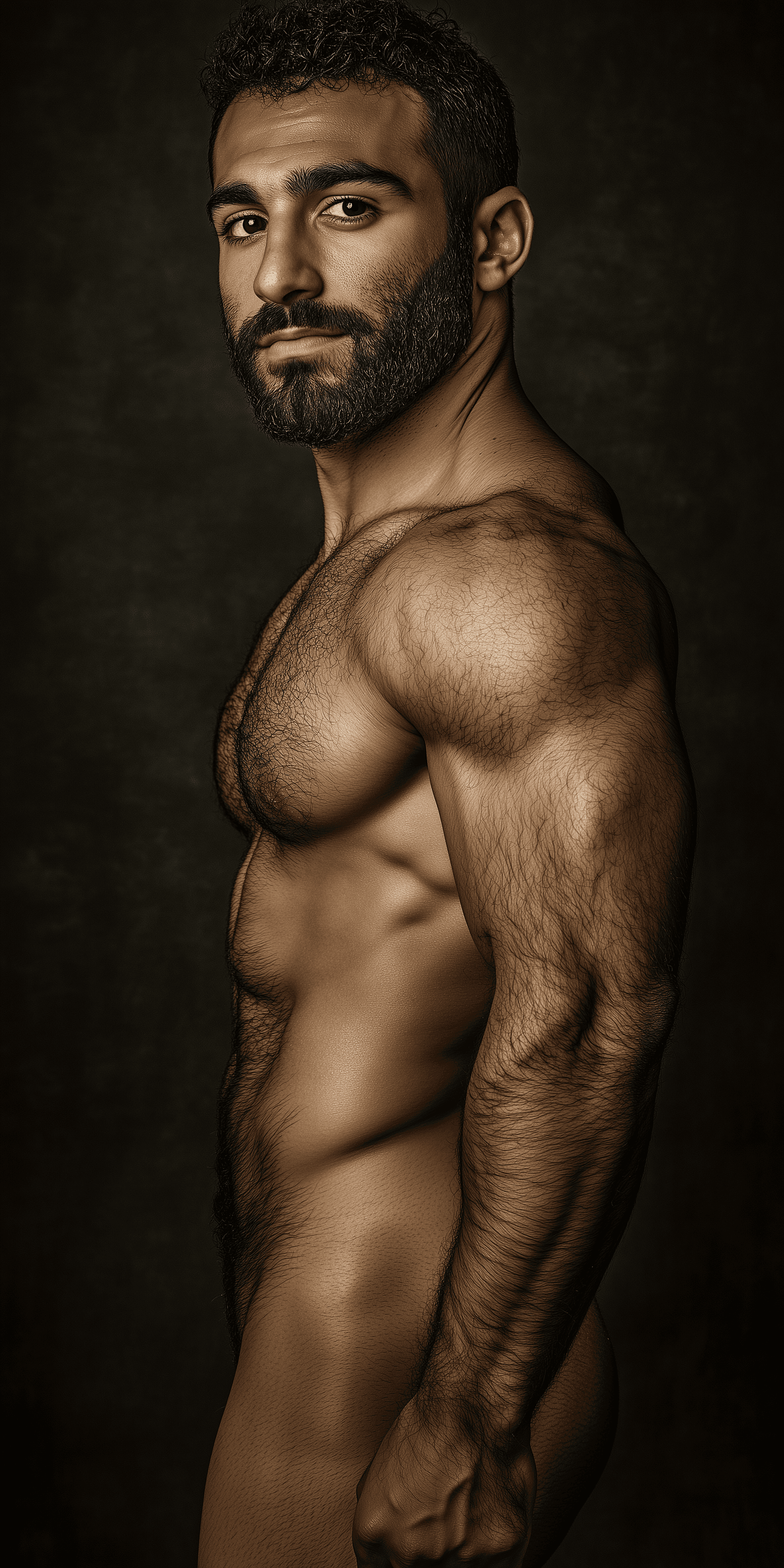 AI generated: Photo of an attractive Middle Eastern man in his early to mid-20s, with a muscular and athletic buil...