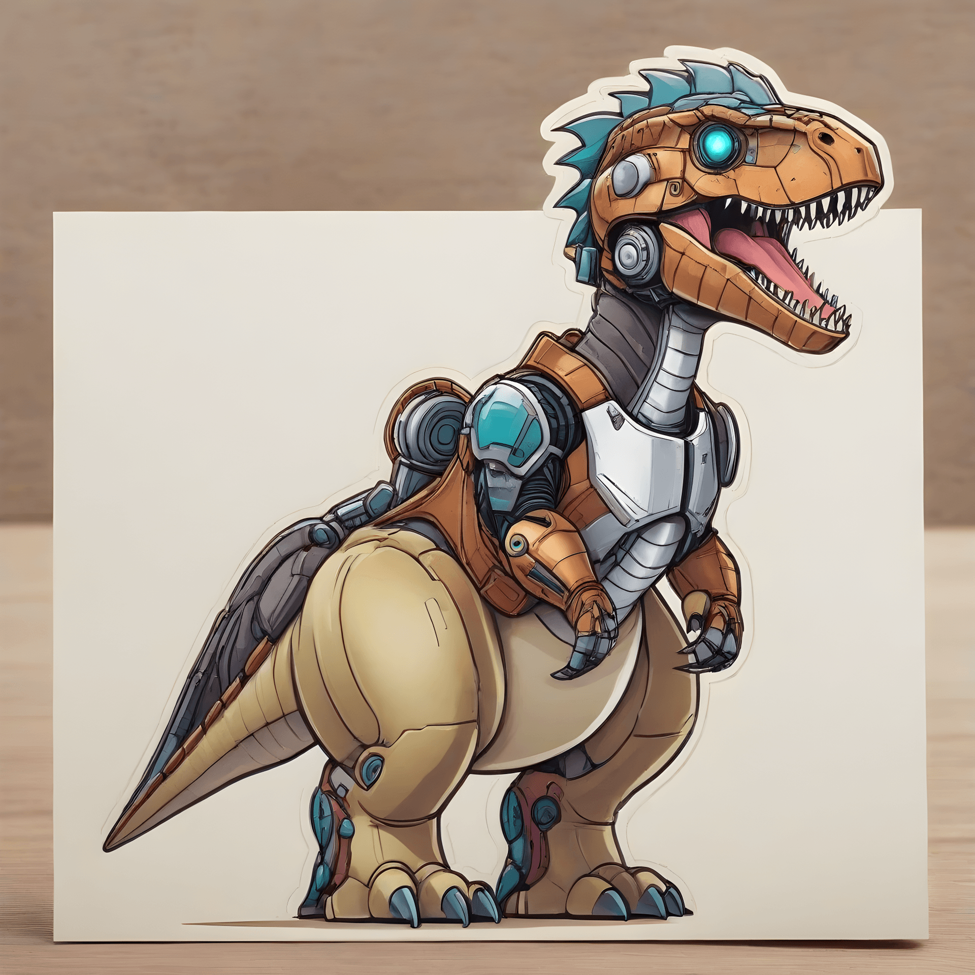 AI generated: cyber dinosaur, hand-drawn illustration with digital coloring, digital or print medium, contemporary...
