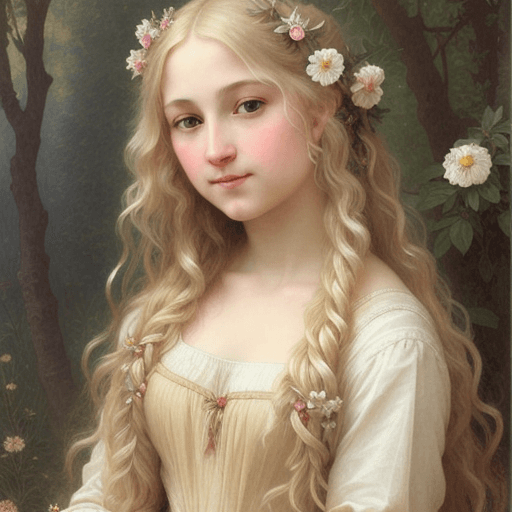 AI generated: Digital art painting of a ethereal, beautiful, fanciful, magical flower fairy with lovely, soft, lon...
