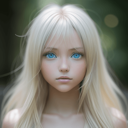 AI generated: photo featuring a girl model, blondy color hair, 300mm f/5. 8, light silver and white, optical, soft...