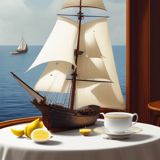 AI generated: Photo of a ultra realistic sailing ship,
Tea with lemon on the table