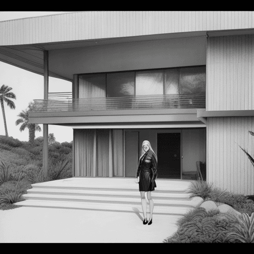 AI generated: Hyper realistic eye level exterior photo of a mid century modern style house overlooking the ocean, ...