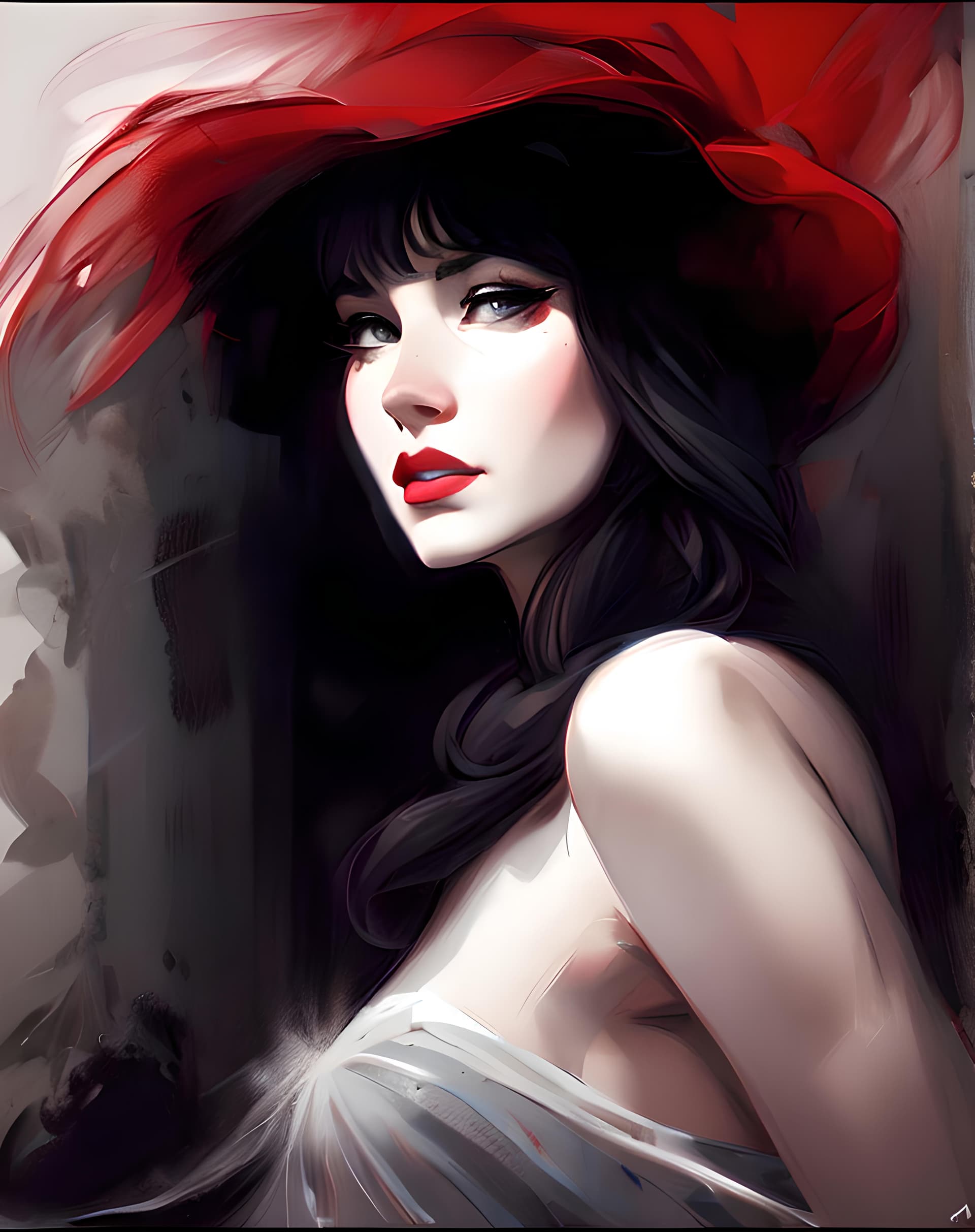 AI generated: a painting of a woman wearing a red hat, vector art, by Eugeniusz Zak, deviantart, gothic art, monic...