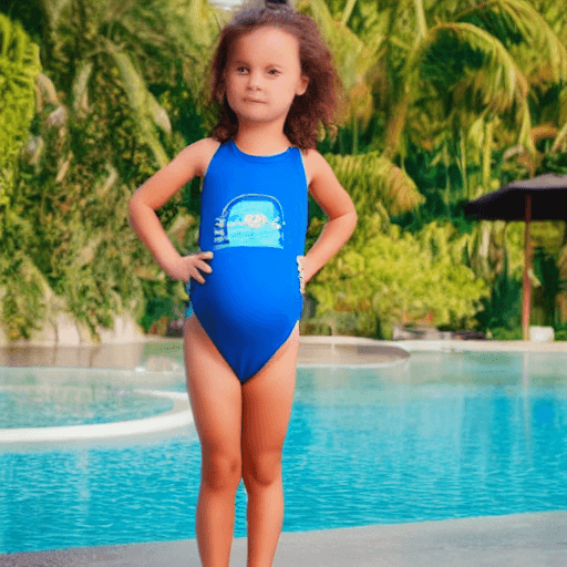 AI generated: a pregnant little girl wearing one piece swimsuit