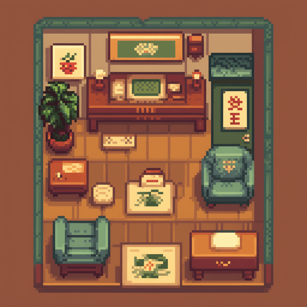 AI generated: cute interior of Japanese apartment, 64 bits Pixel Art