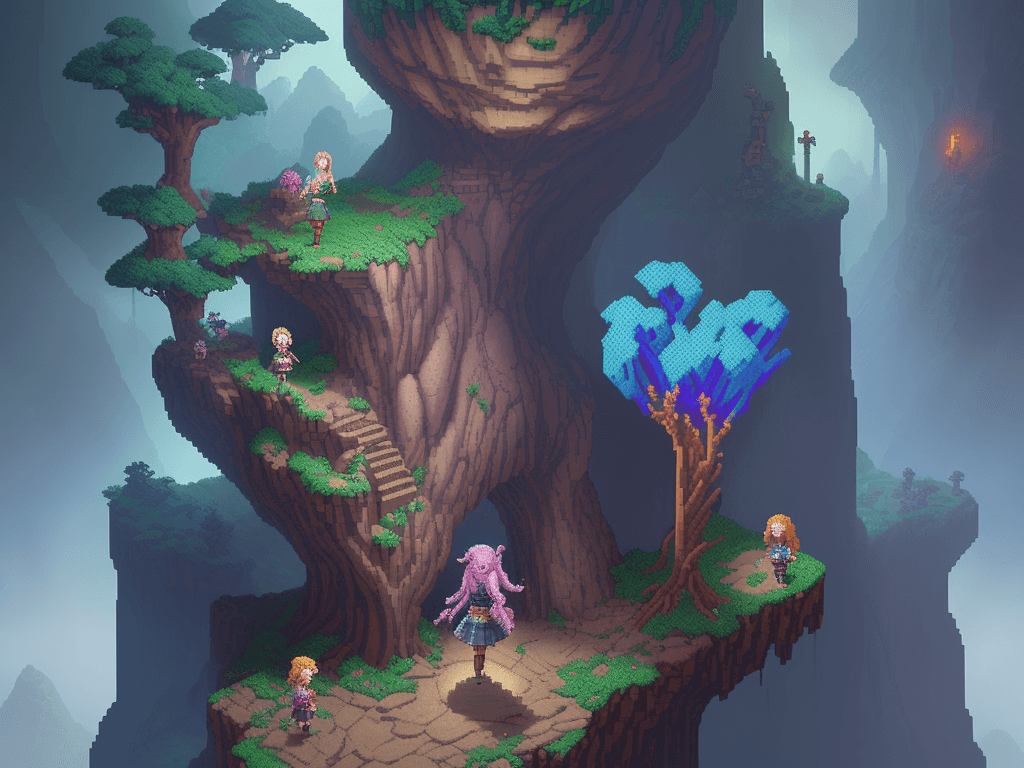 AI generated: make the girl at the center, more like pixel art. high pixeleted picture,2d pixel art, more like pix...