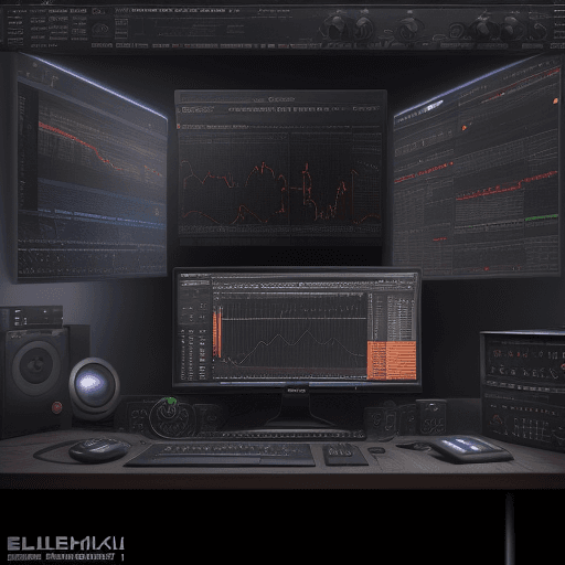 AI generated: Genç bir çocuk odasında, bilgisayarında FL Studio ile elektronik piyanosuyla şarkı remix'liyor. Albü...