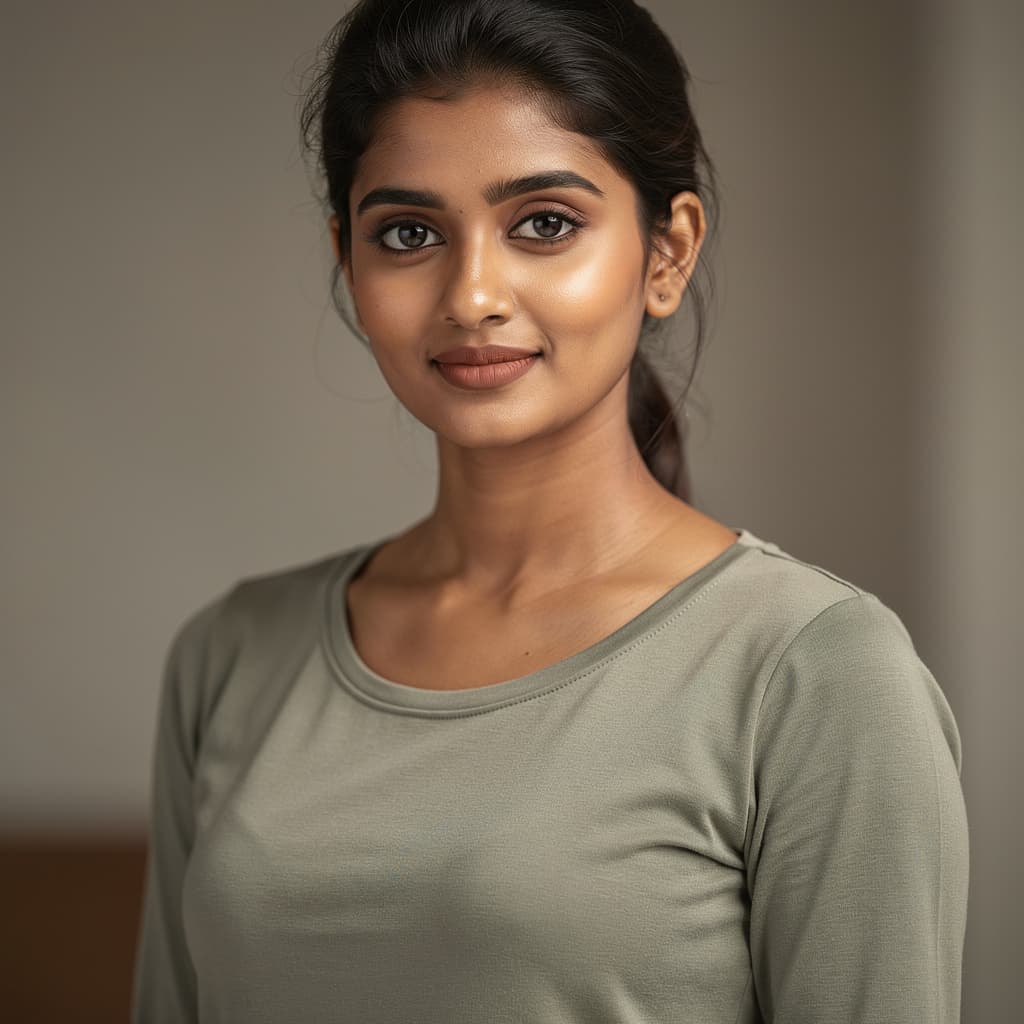 AI generated: A hyper-realistic portrait of the young Indian woman from the uploaded image (Google Gemini refineme...