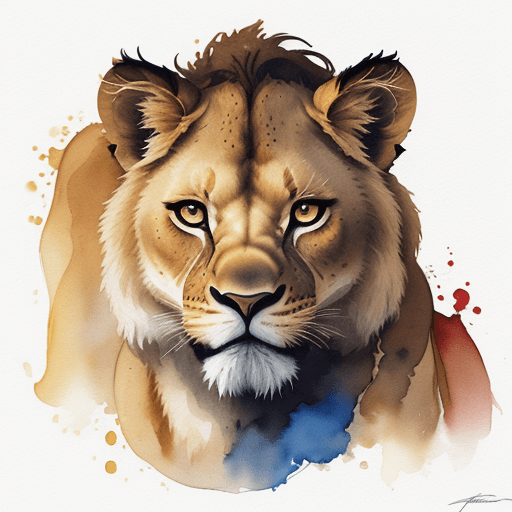 AI generated: a watercolor painting of a lioness face, an airbrush painting by Petros Afshar, behance, lyco art, b...