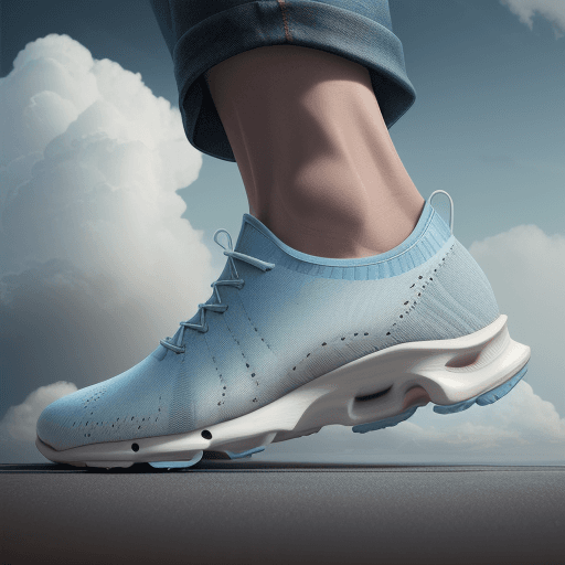 AI generated: Marketing photo of the most (comfortable (insole1.0)), clouds, insole of clouds, shoe, light blue cl...