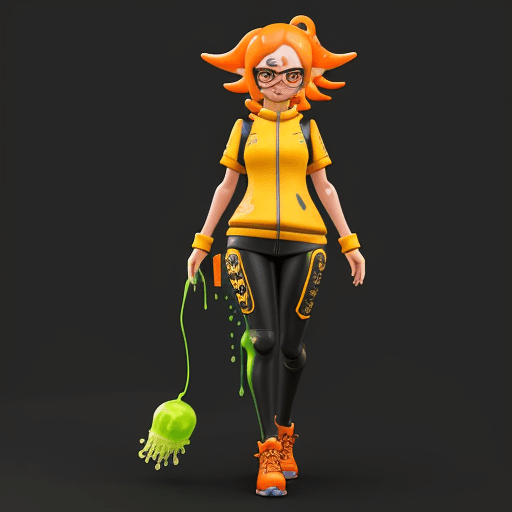 AI generated: splatoon 3 character, 3d model, adult lady, chinese street style, unreal engine, yellow slime melt, ...