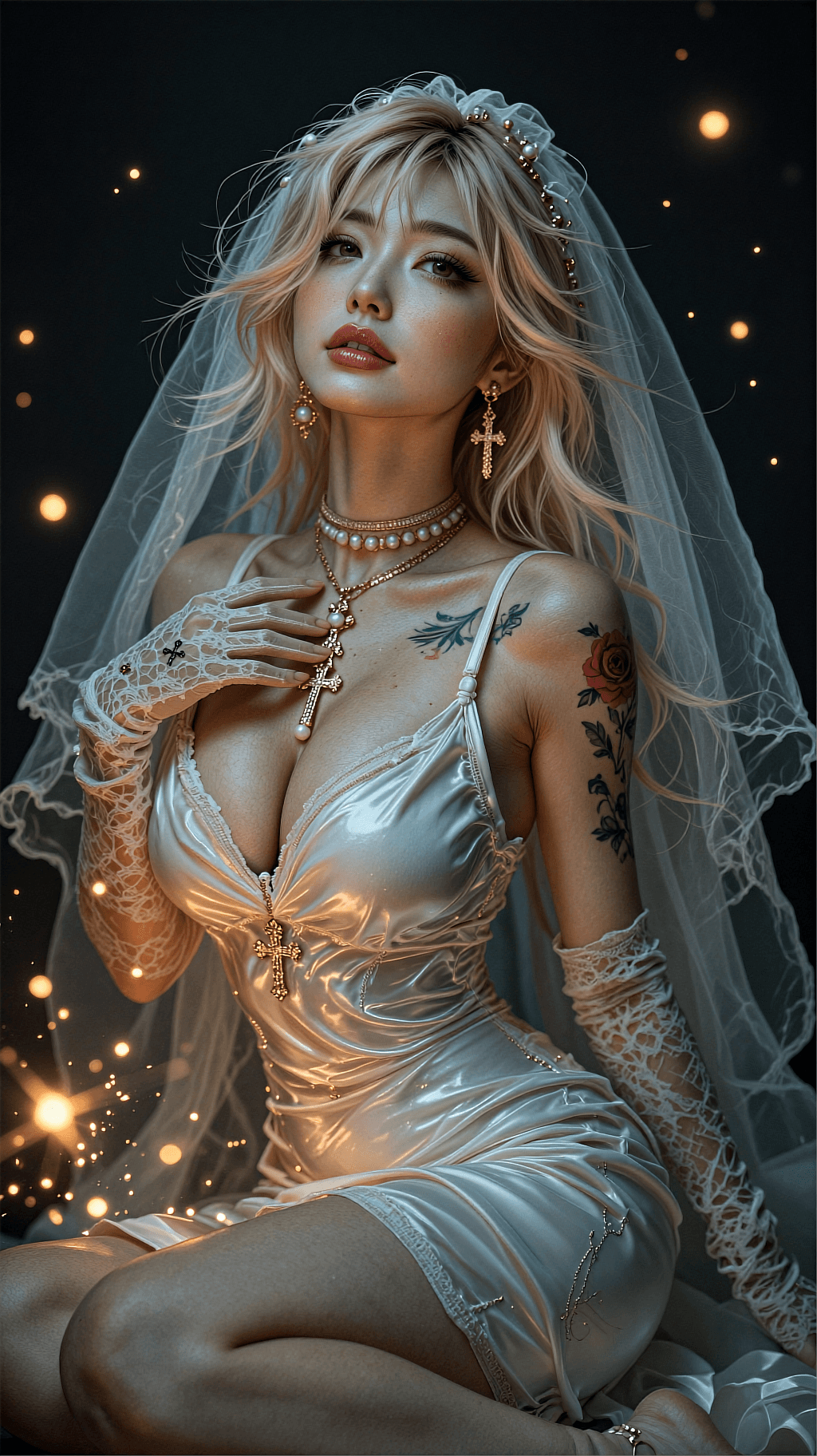 AI generated: A highly detailed, photorealistic, cinematic medium shot of an ethereal young Japanese woman portray...