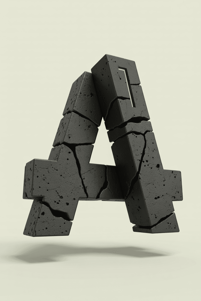 AI generated: Create a photorealistic 3D render of a floating black "A" letter geometric sculpture. The sculpture ...