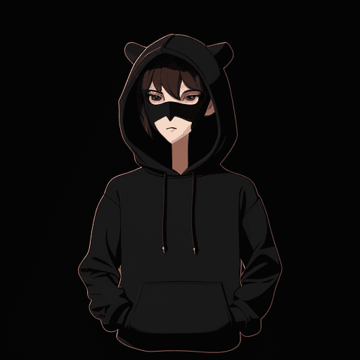 AI generated: A character wearing black hoodie, simple, vector, flat design, 