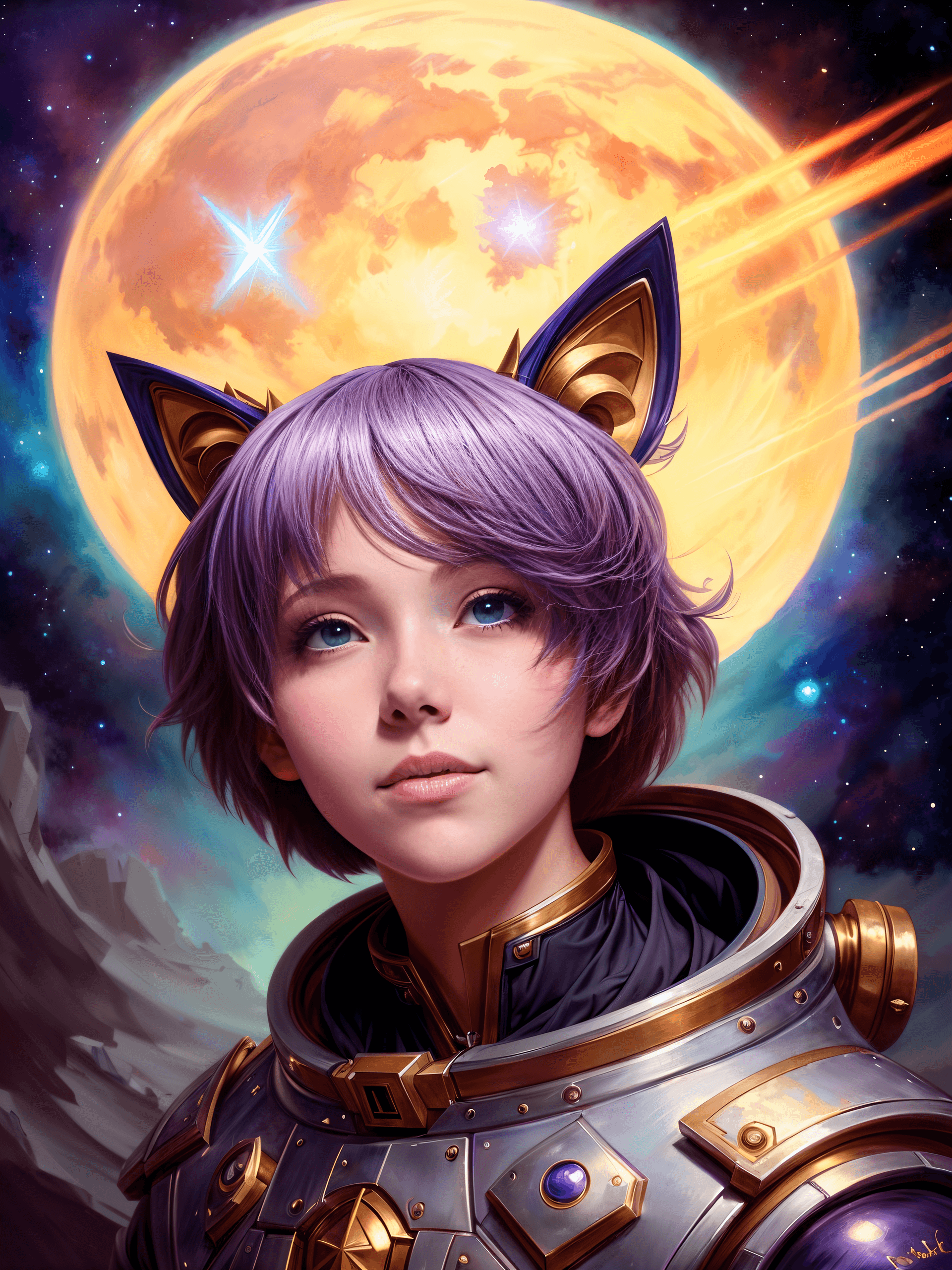 AI generated: (Award Winning , Masterpiece:1.1) , fantasy space puppy ,Cute, purple, fluffy, with starry, purple e...