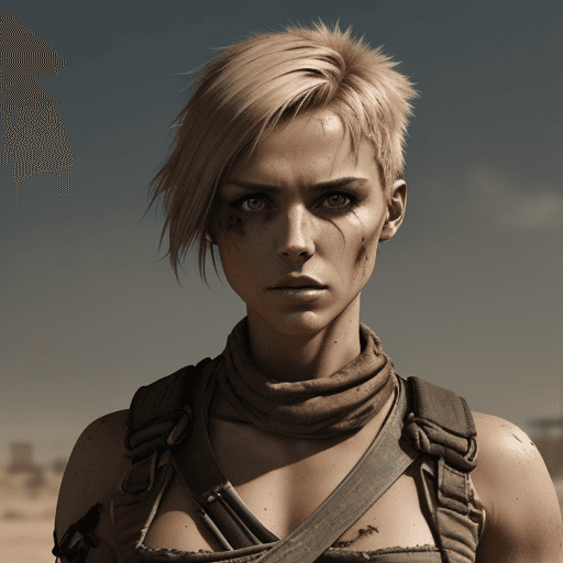 AI generated: cinematic portrait of fashion model mad max female type model character, very fit and athletic, apoc...