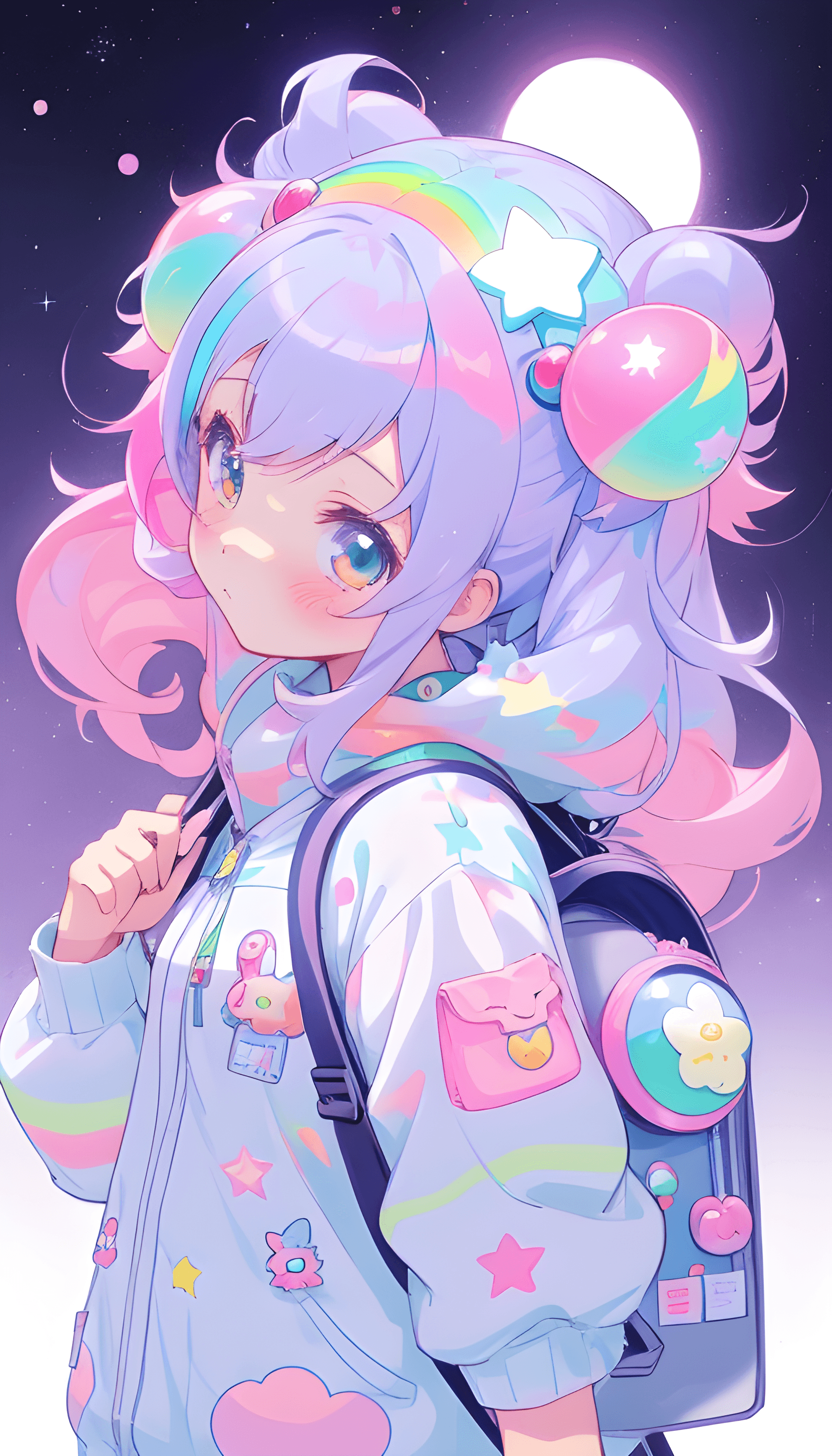 AI generated: a close up of a girl with a backpack, an anime drawing, trending on cg society, digital art, kawaii ...
