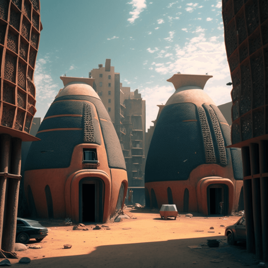 AI generated: a futuristic city based on the architecture of a musgum tribe in cameroon