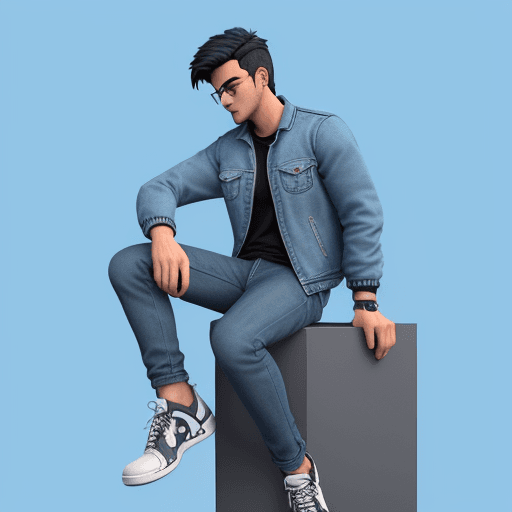 AI generated: Create a 3D illustration of an animated character boy sitting casually on top of a social media logo...