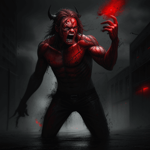 AI generated: Thunder, demon, 8K, real, fear, anger, third person, realistic style, low saturation, red eyes, sewe...