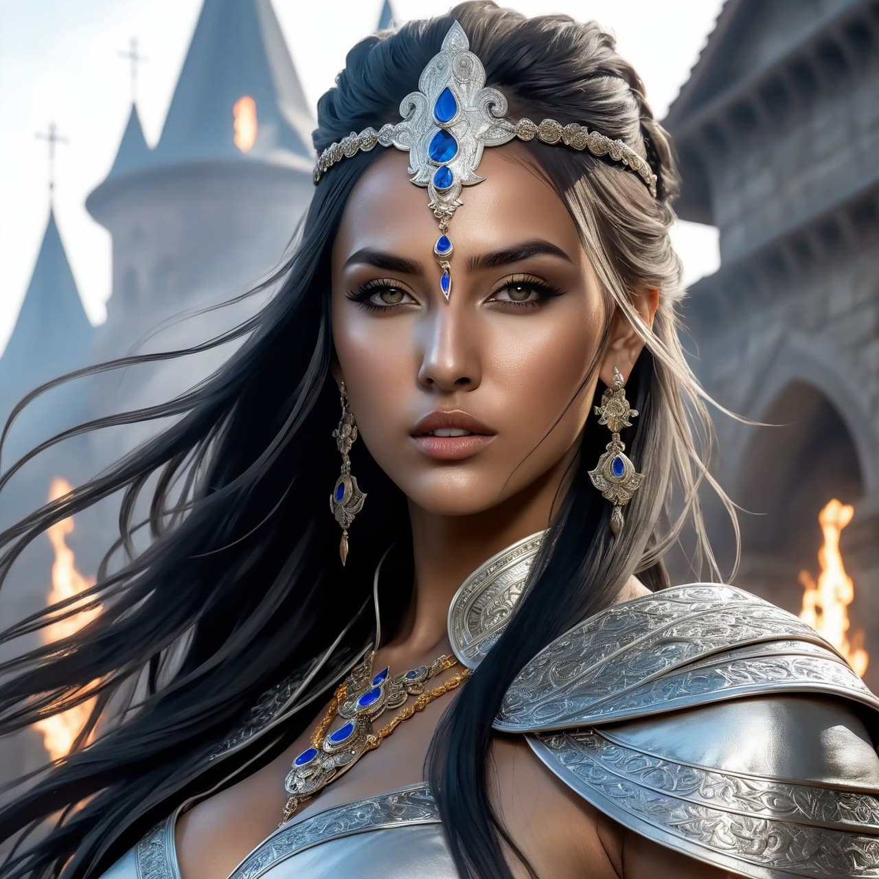 AI generated: (character of video game 1:3) royal, darkness, long windblown hair and cloth, Magic the gathering, v...
