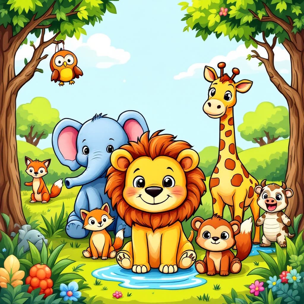 AI generated: A vibrant and playful children's coloring book cover for **'50 Animals Coloring Book & Fun Facts for...