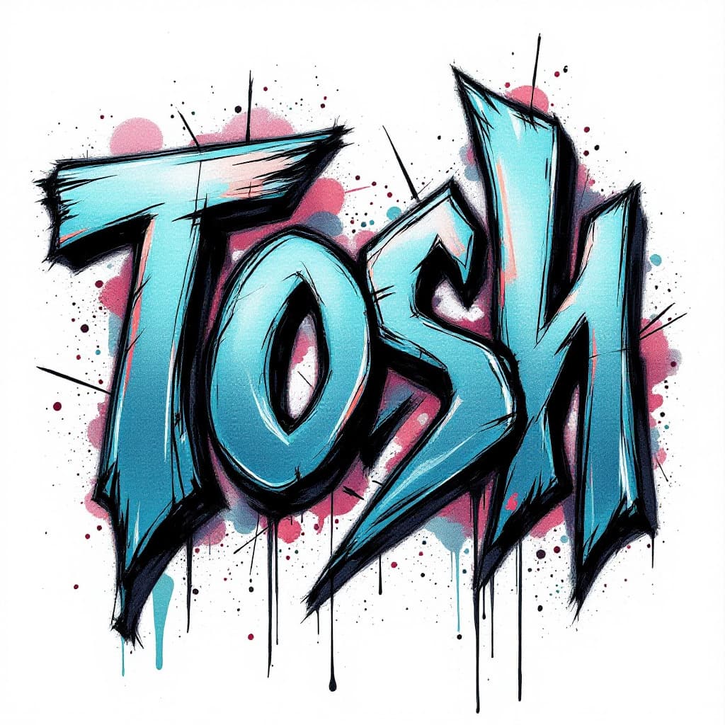 AI generated: a graffiti but cool 'Tosh', isolated on white backgorund. the letters merged and overlapped each oth...