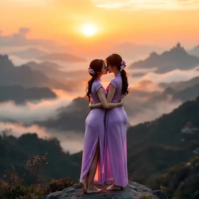AI generated video: the women hugs and kiss 