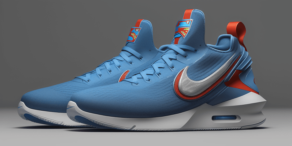 AI generated: Exceptionally detailed Nike sneaker design inspired by Superman, crafted with meticulous precision. ...