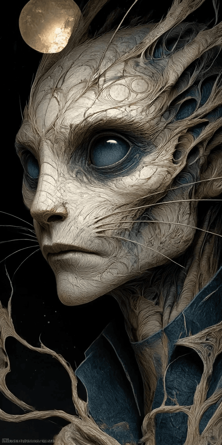 AI generated: Beautiful alien creature portrait, dark fantasy-style art, otherworldly mood and atmosphere, detaile...