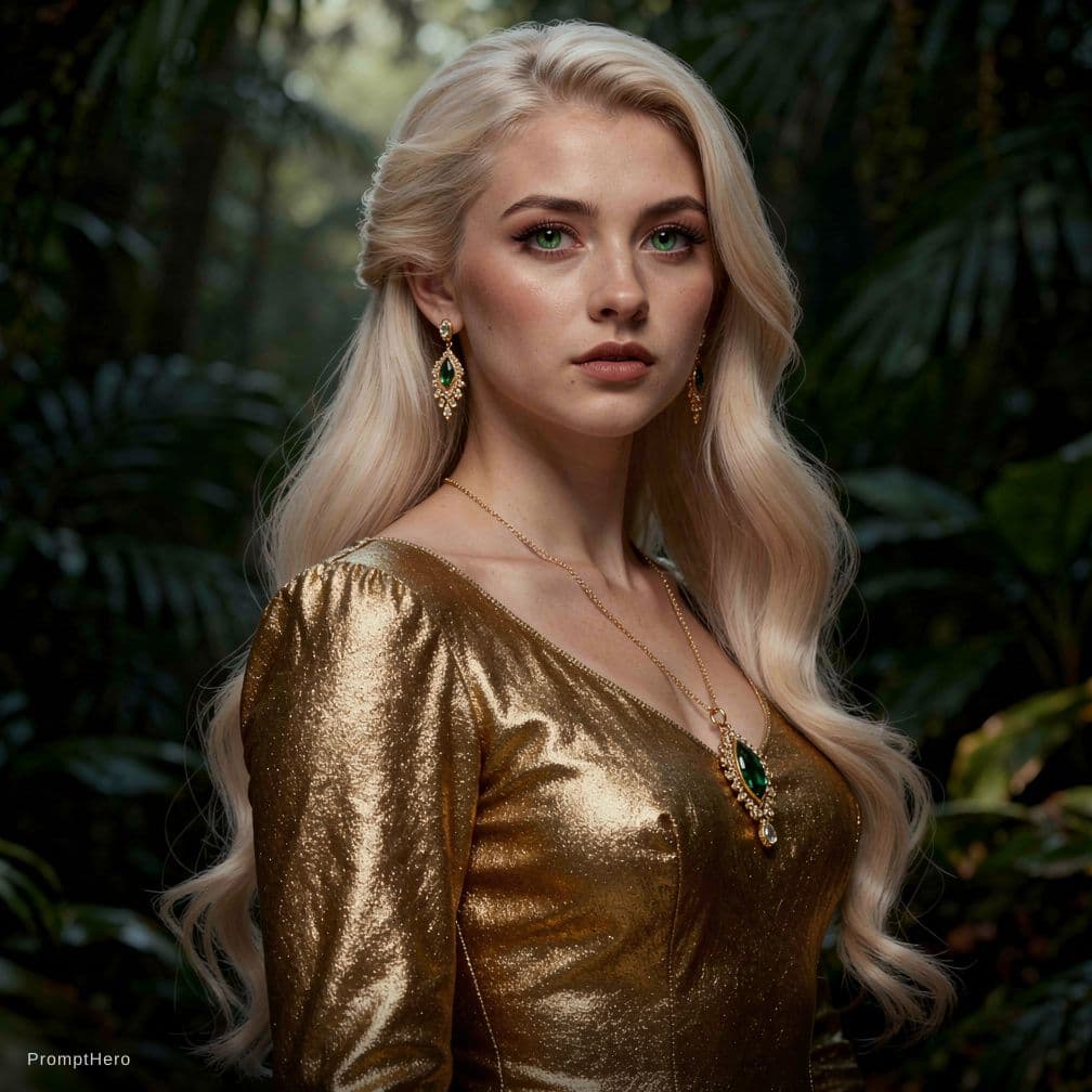 AI generated: A stunning, highly detailed portrait of a beautiful young woman with long, flowing platinum blonde h...