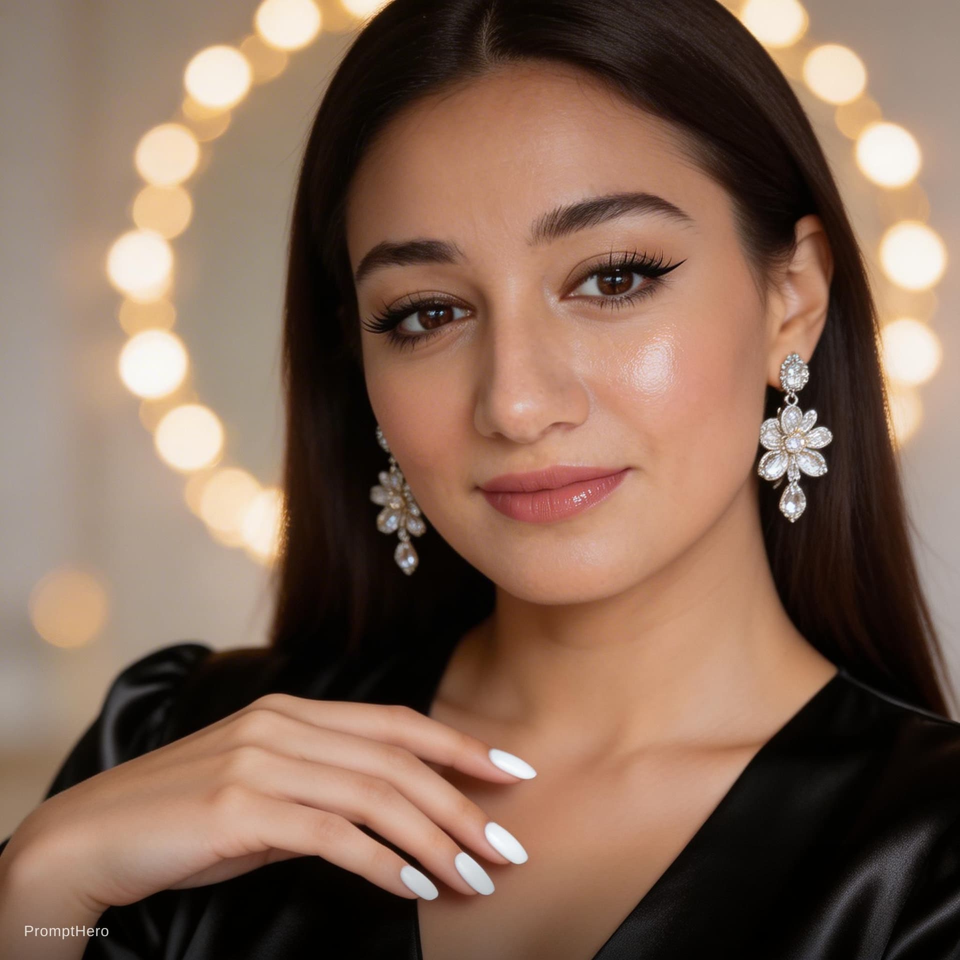 AI generated: Ultra-realistic high-end beauty portrait of a young woman with flawless, glowing skin and a dewy fin...