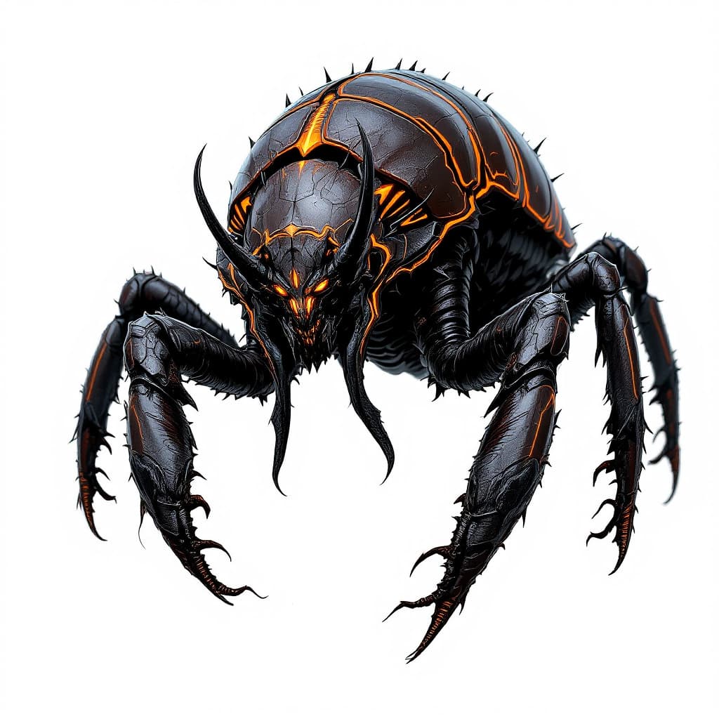 AI generated: A picture of a chryssalid. The chryssalid’s head is elongated and insect-like, featuring a hard, chi...