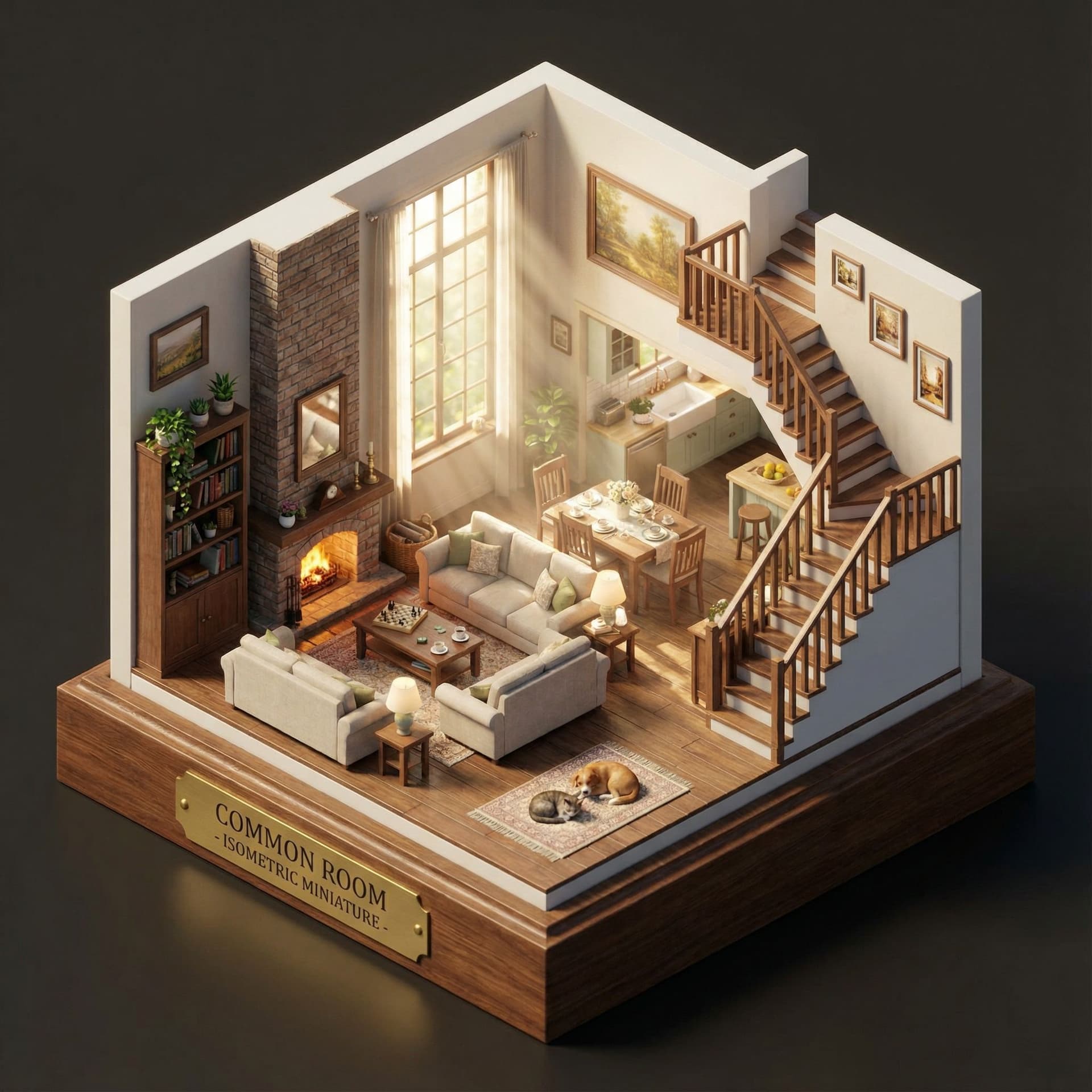AI generated: high quality miniature isometric render of a common room in a house, 8k, insanely intricate details,...