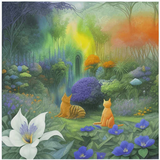 AI generated: Watercolor depiction of an expansive surrealistic garden, where the flora seems to come alive with i...
