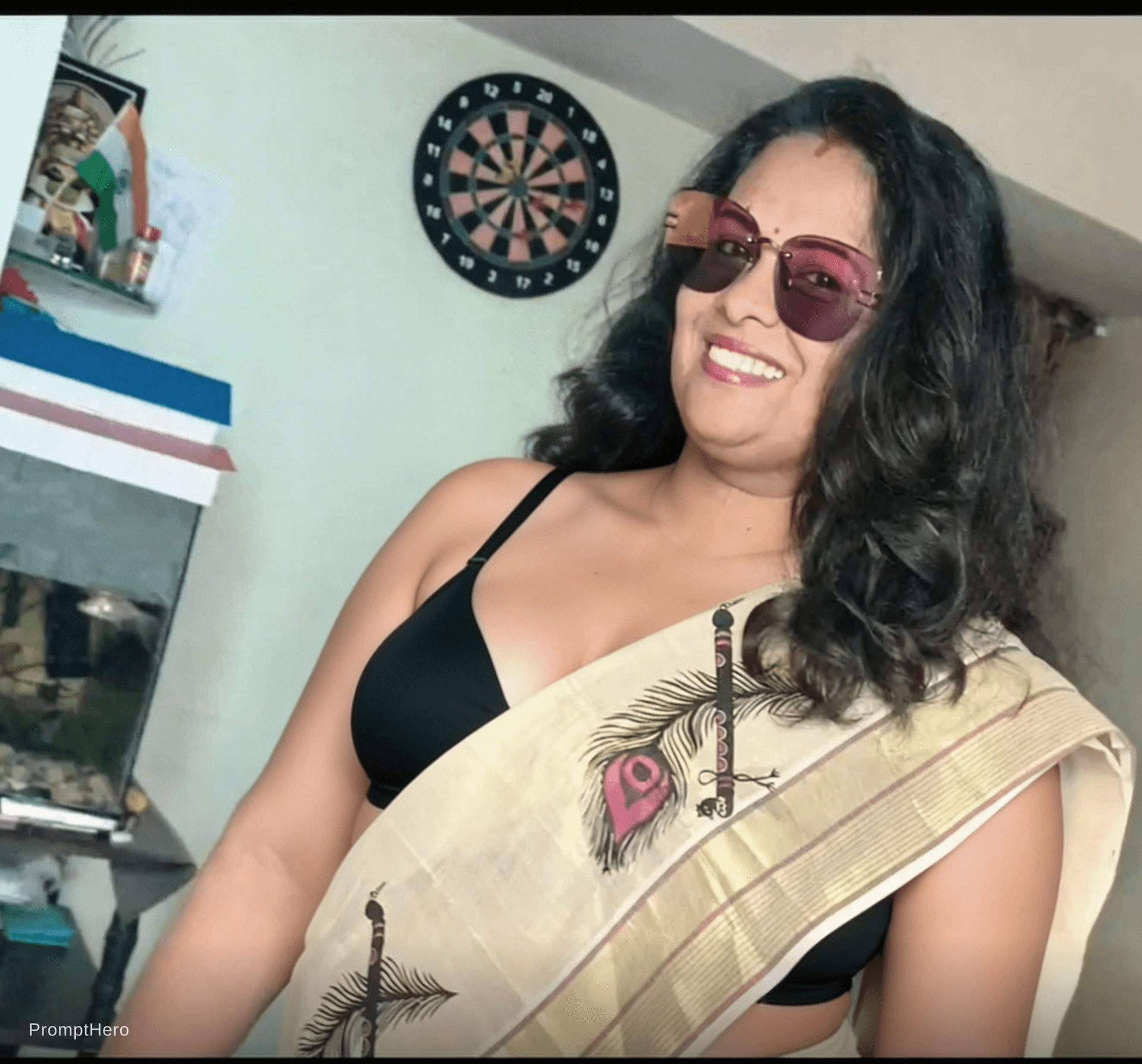 AI generated: Black  bra and  32yers woman 
