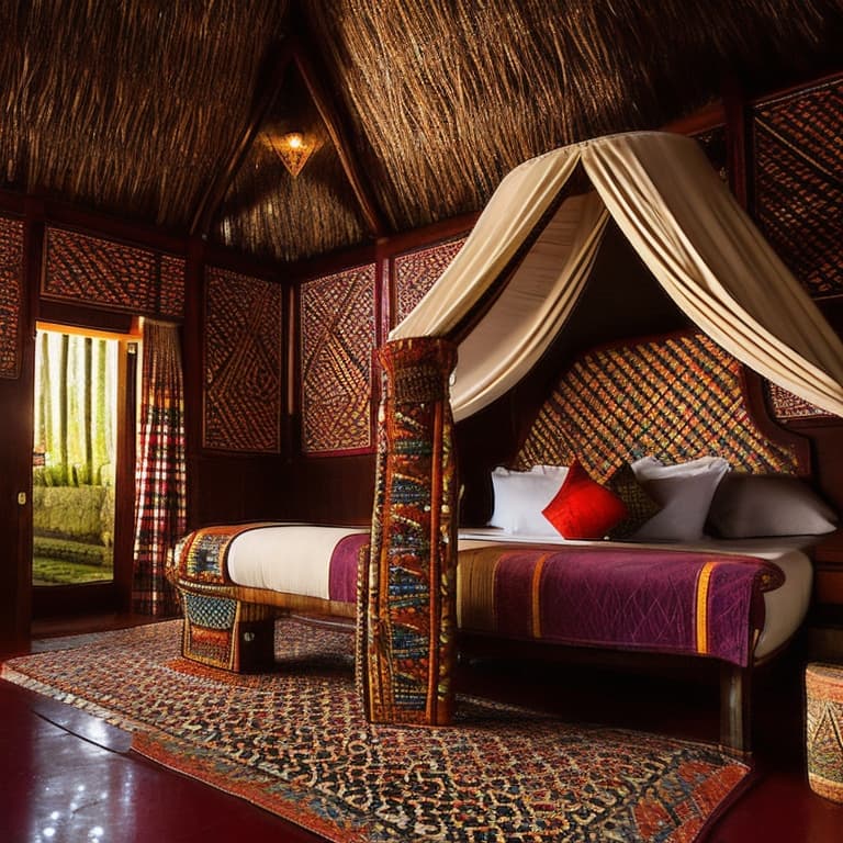 AI generated: an interior decoration of a luxury hotel lounge in the traditional Bamileke hut style of western Cam...