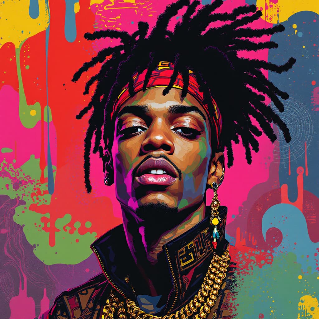 AI generated: create a portrait of PPrince famous singer with Brazilian Phonk Art is a creative fusion that blends...