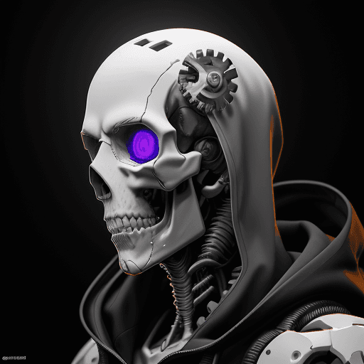 AI generated: 1 man, headshot, shoulders and head, hooded, greyscale, Radiation glowing side profile of glossy whi...