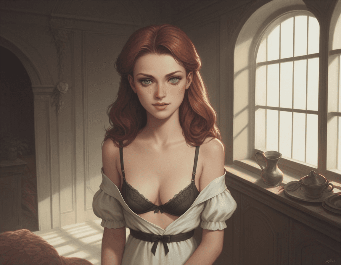 AI generated: score_9, score_8_up, score_7_up, inside, (dress, retro, risky, bra), natural breasts, looking at vie...