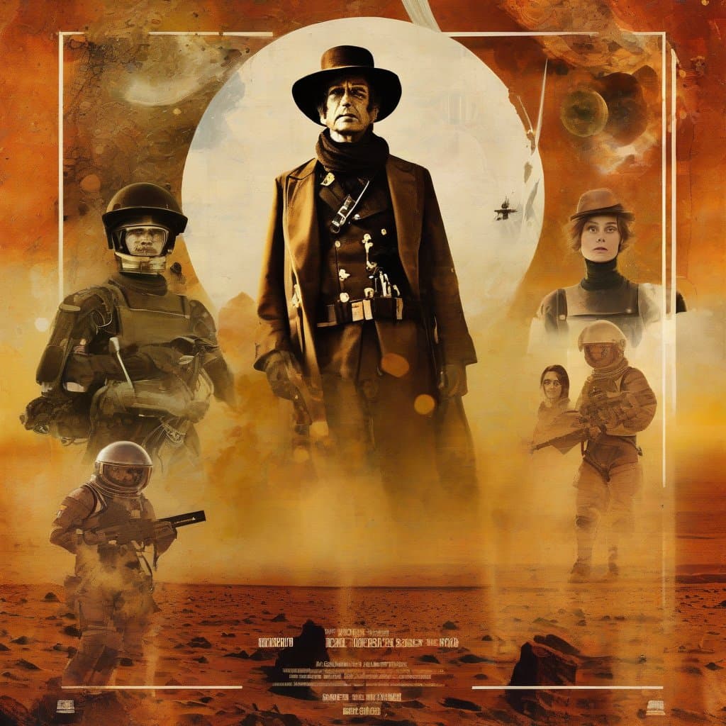 AI generated: a classic movie poster, collage style, for a scifi-themed remake of "Once upon a time in the West". ...