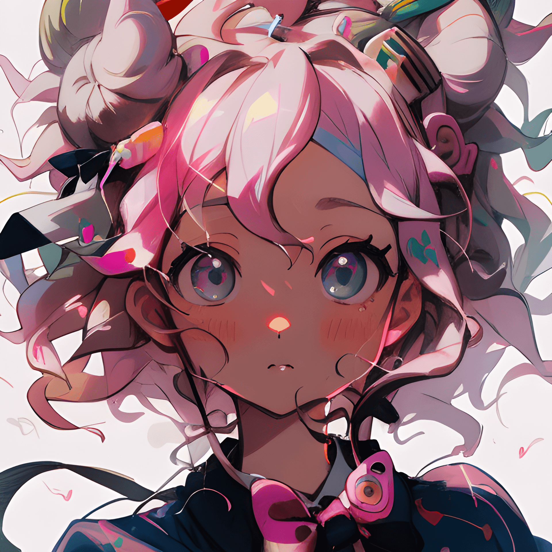 AI generated: a close up of a person with colored hairpins in her hair, by Hikari Shimoda, pixiv contest winner, d...