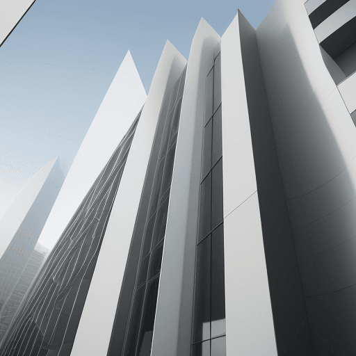 AI generated: photography, dynamic view, minimalist building facade design, Canon EOS 5D Mark IV, EF 24mm f/1.4L I...