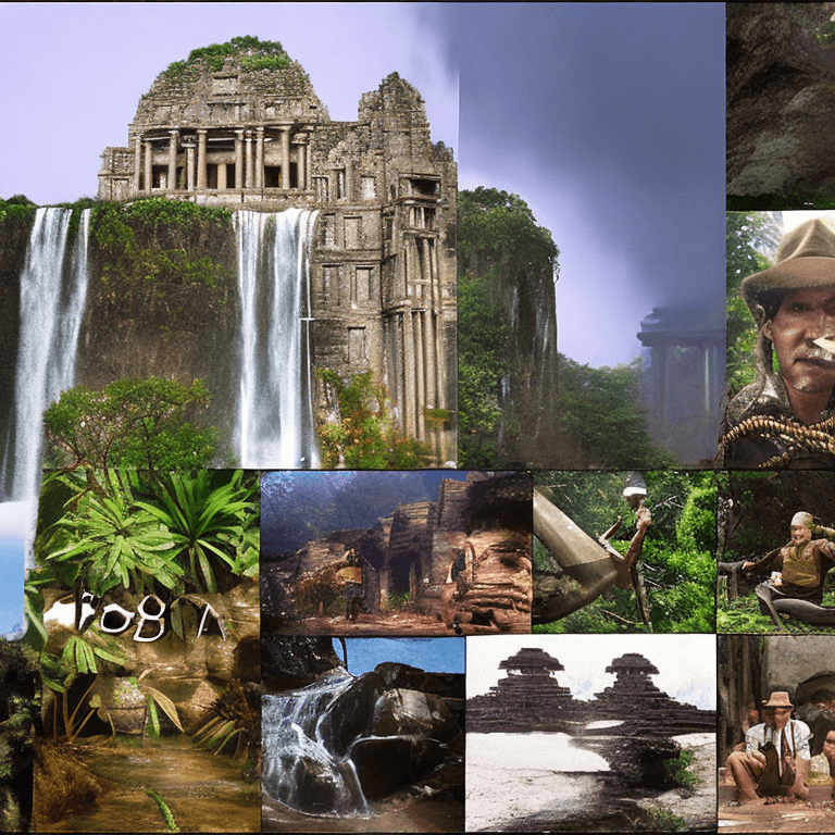 AI generated: Zero Down wide-angle shot, an Indiana Jones Scene. ((enigmatic ambiance)), ((fascinating)), ((timele...