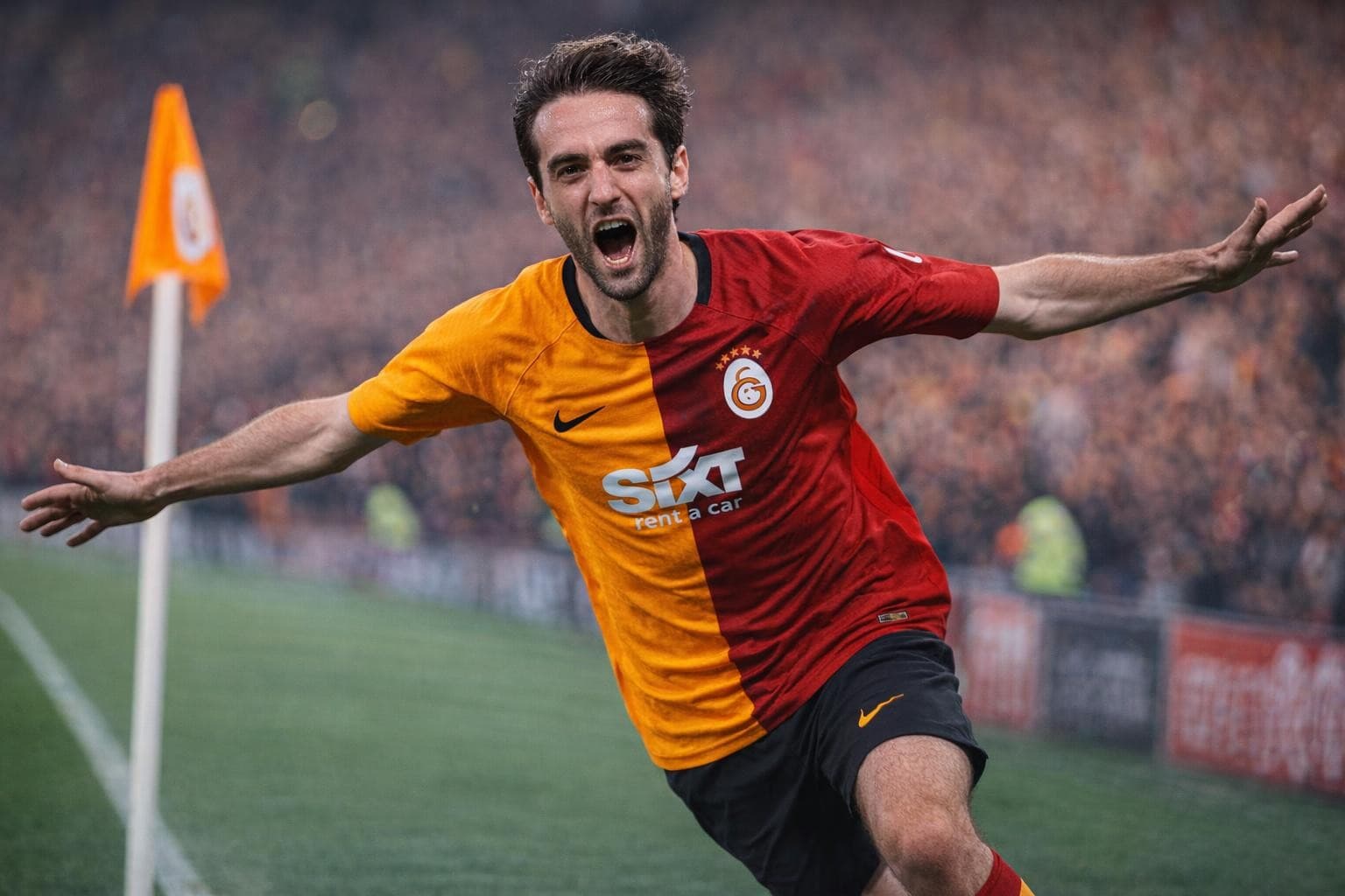 AI generated: Ultra-photorealistic professional football celebration photo, 8K quality.
Goal celebration at Türk T...