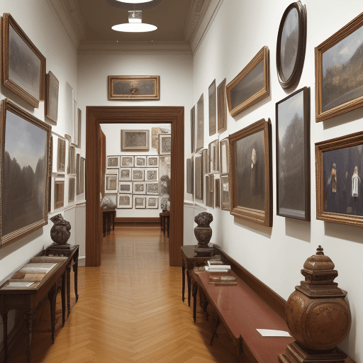 AI generated: Create a collage-style were you can see a gallery of objects and hanging portraits of important peop...