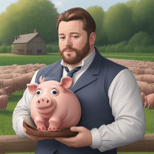AI generated: Générer une illustration d'une ferme française avec un cochon et un agriculteur. Inclure une bulle d...